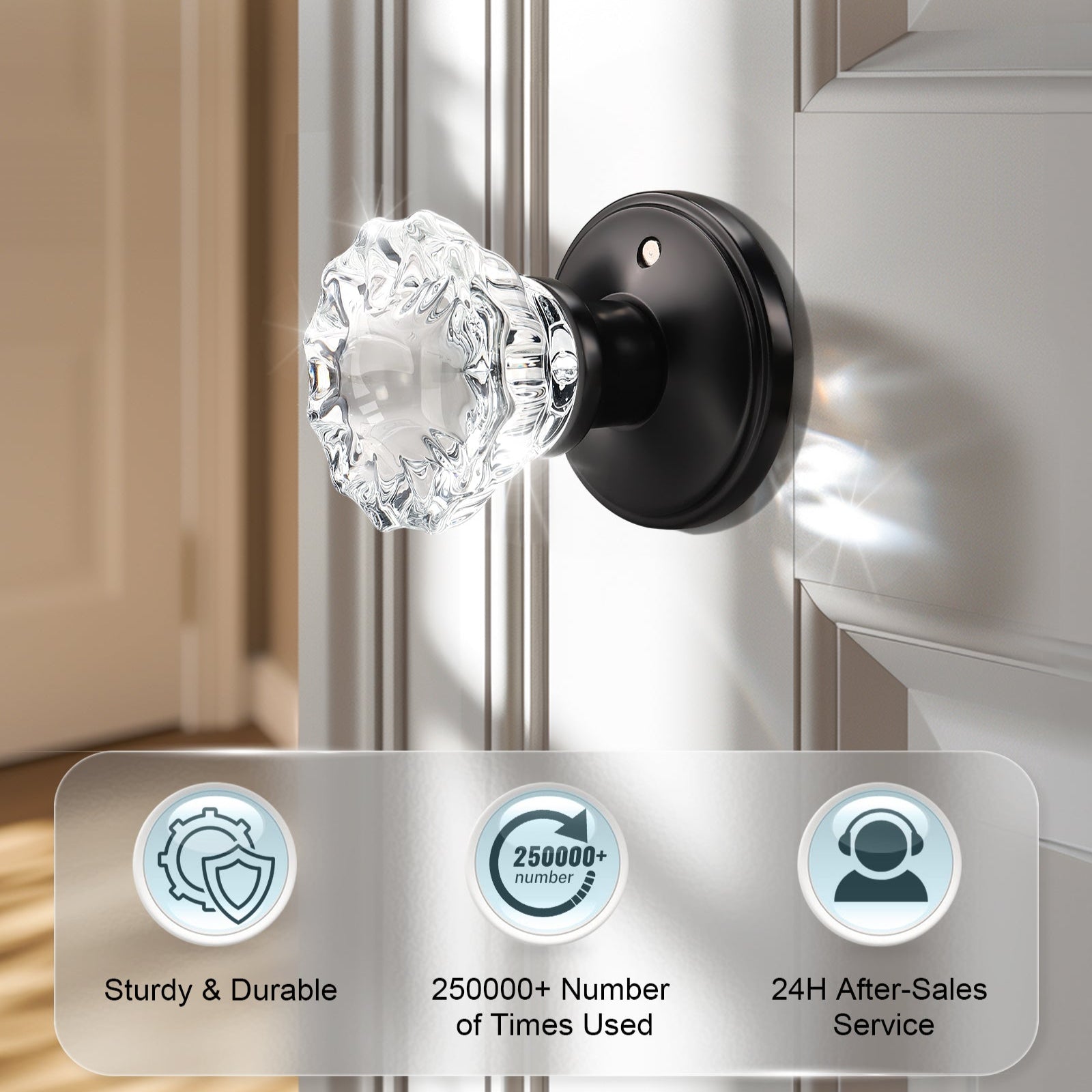 Knobwell black privacy vintage glass door knobs with sturdy and durable