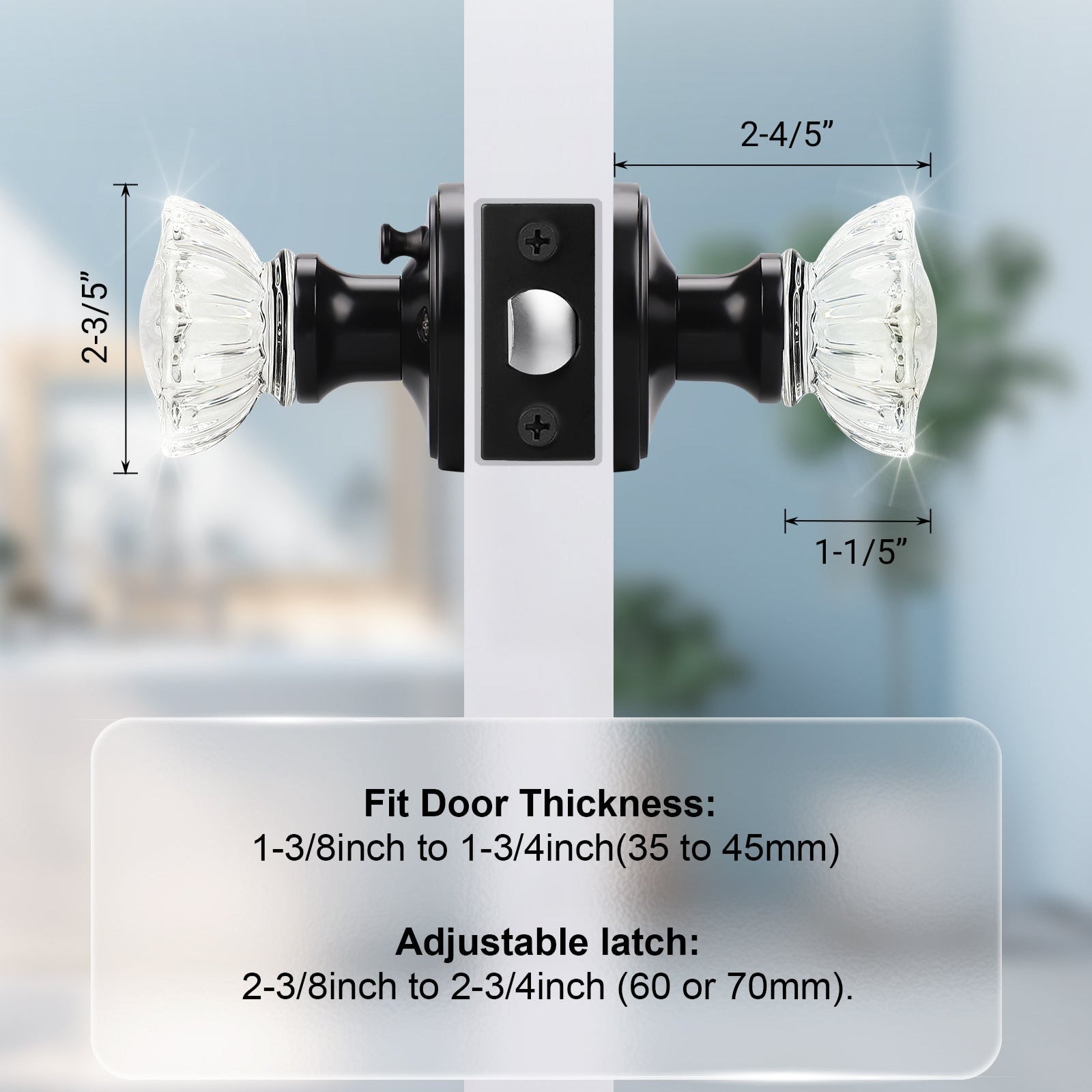 Size dimensions of Knobwell black privacy vintage glass door knobs– DLC20