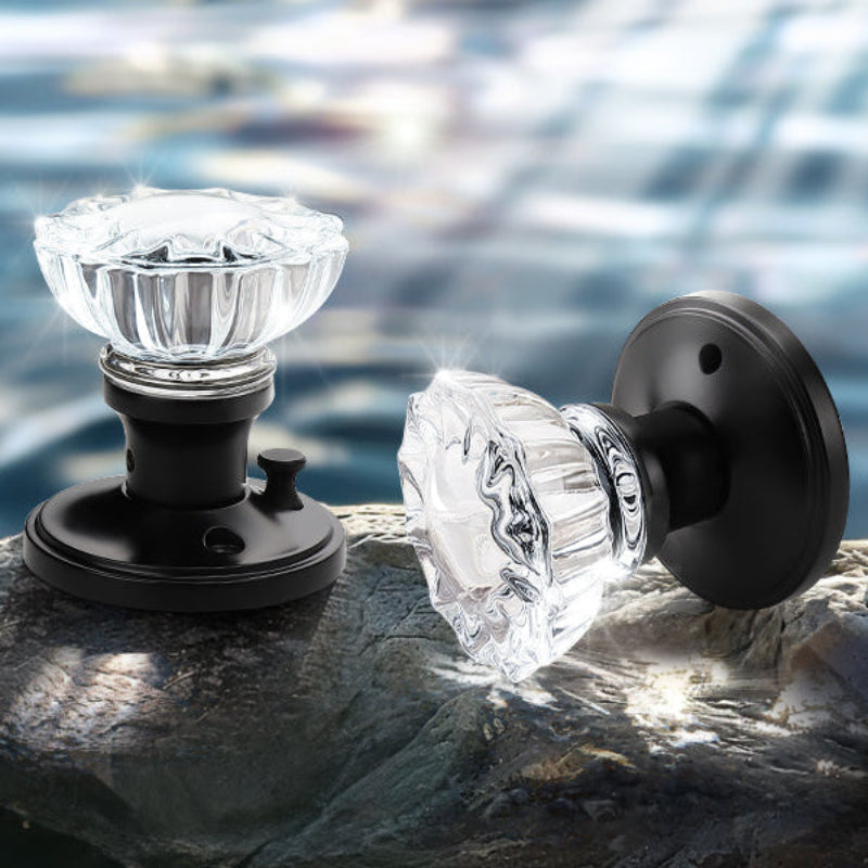 Knobwell black vintage crystal glass door knob with privacy lock