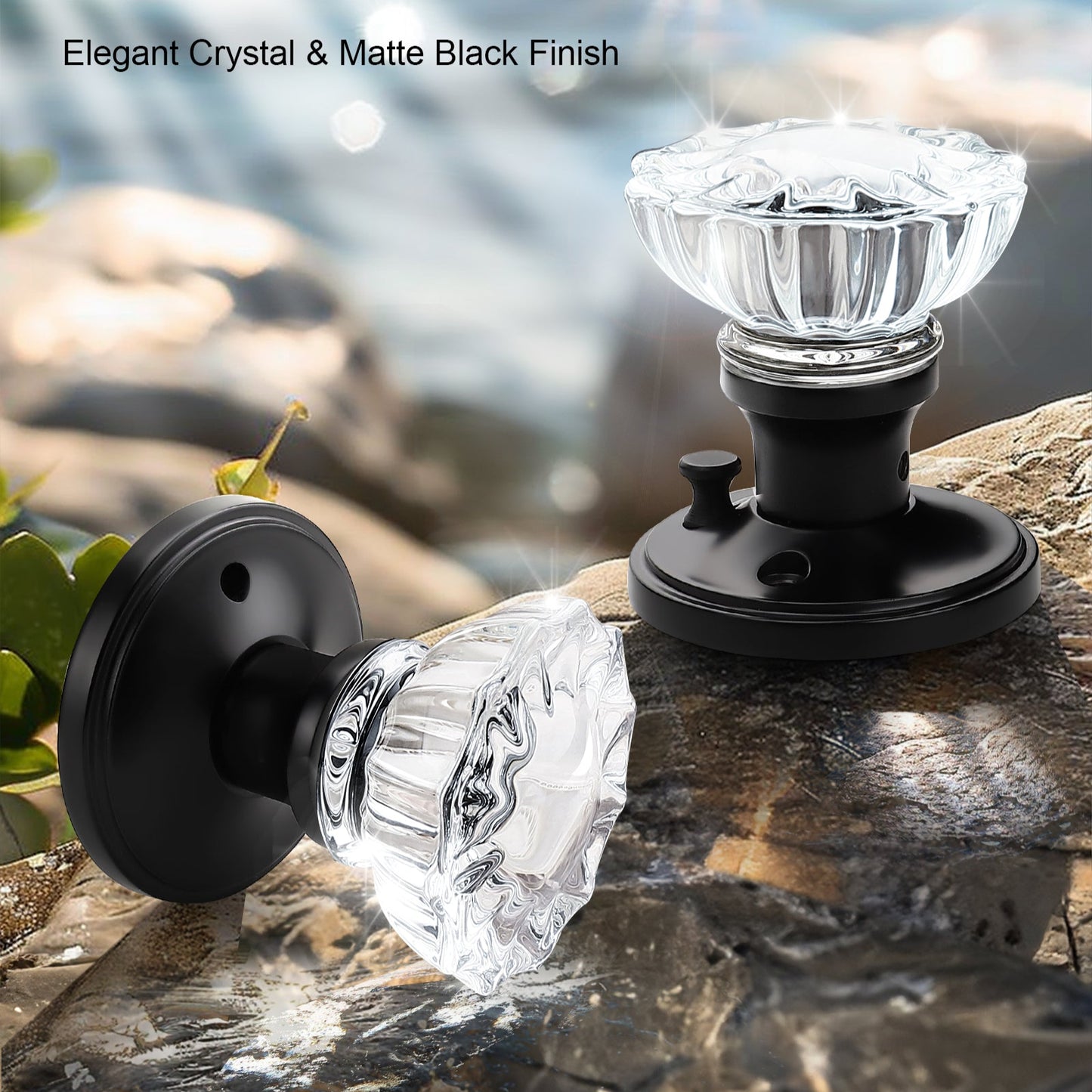 Knobwell black vintage glass door knob with privacy lock