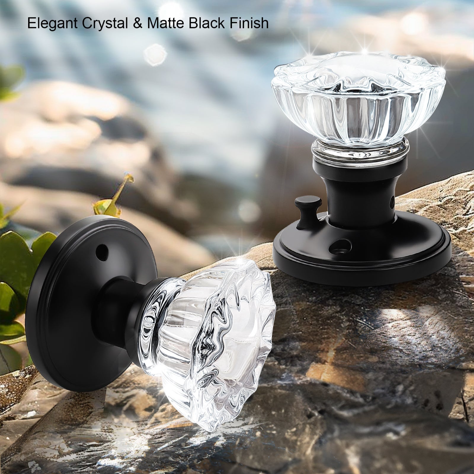 Knobwell black vintage glass door knob with privacy lock