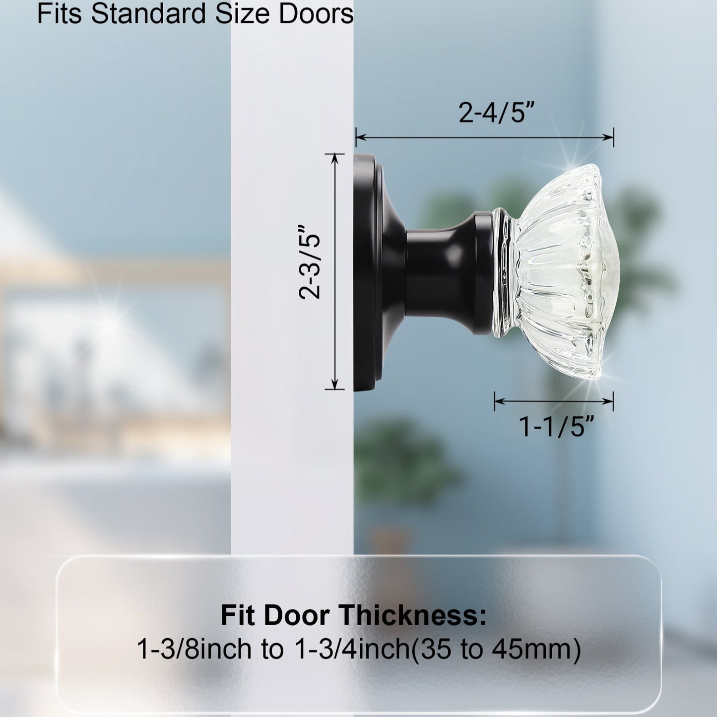 Size dimensions of Knobwell black dummy vintage glass door knobs