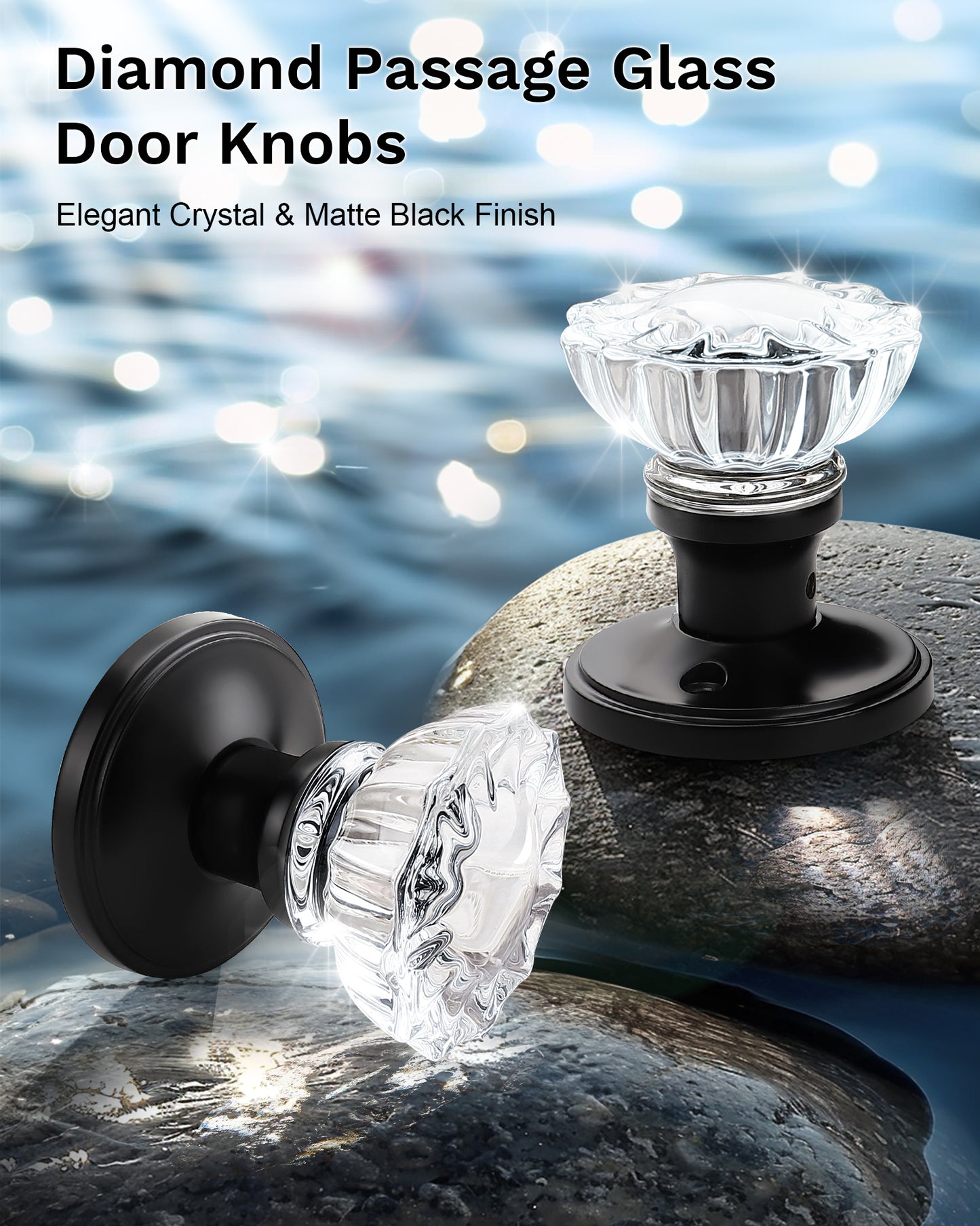 Knobwell Modern Crystal Door Knobs with Classic Round Rosette - DLC20