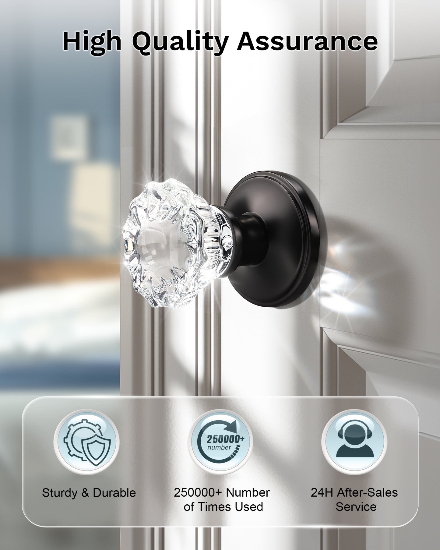 Knobwell Modern Crystal Door Knobs with Classic Round Rosette - DLC20