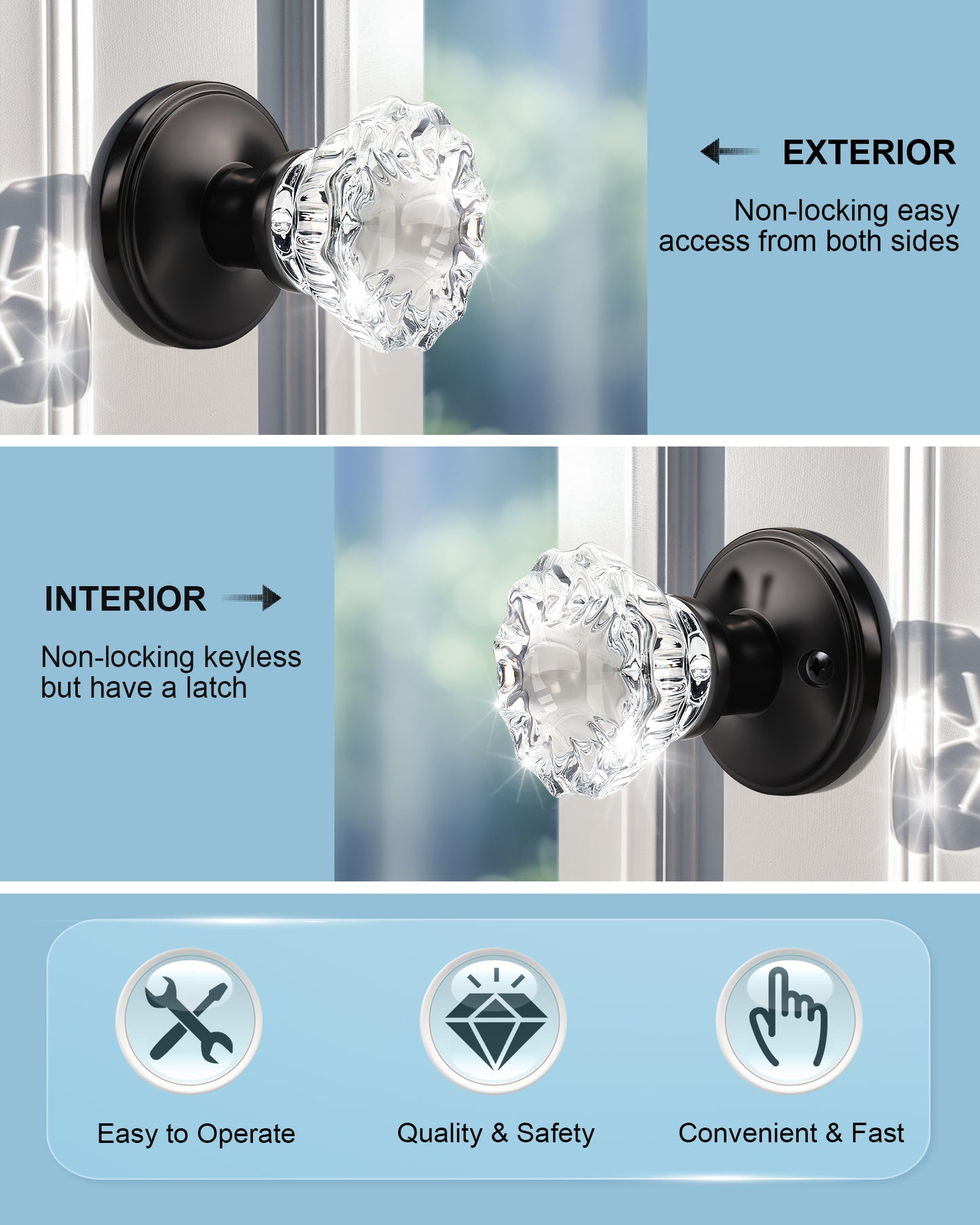 Knobwell Modern Crystal Door Knobs with Classic Round Rosette - DLC20