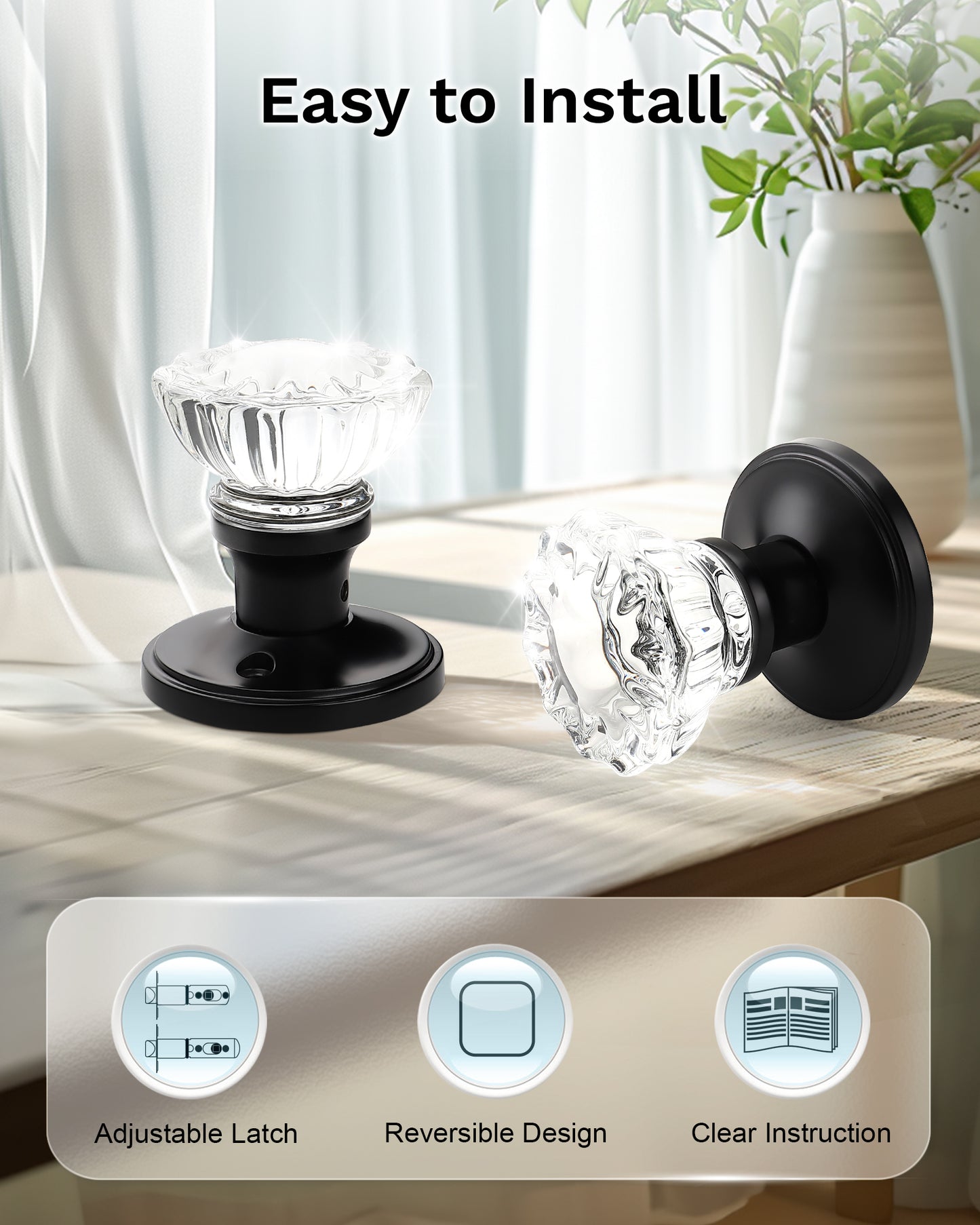 Knobwell Modern Crystal Door Knobs with Classic Round Rosette - DLC20