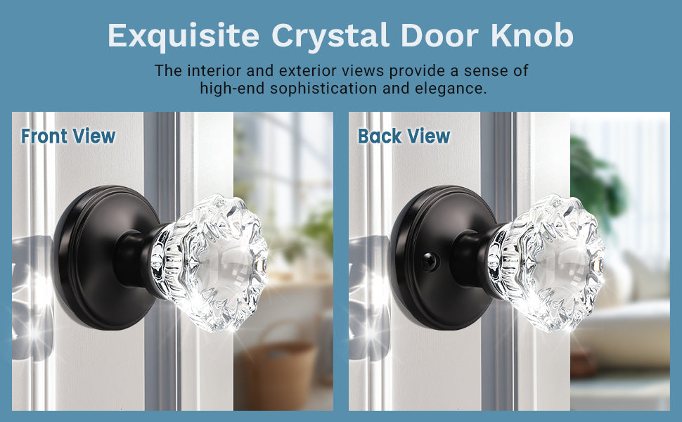Knobwell Modern Crystal Door Knobs with Classic Round Rosette - DLC20