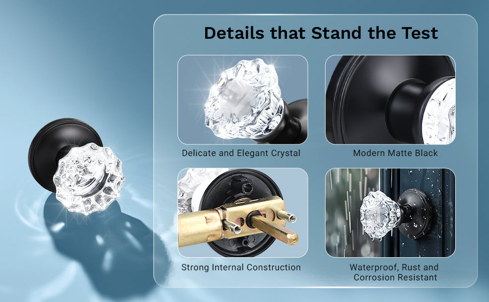 Knobwell Modern Crystal Door Knobs with Classic Round Rosette - DLC20