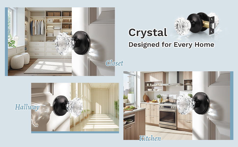 Knobwell Modern Crystal Door Knobs with Classic Round Rosette - DLC20