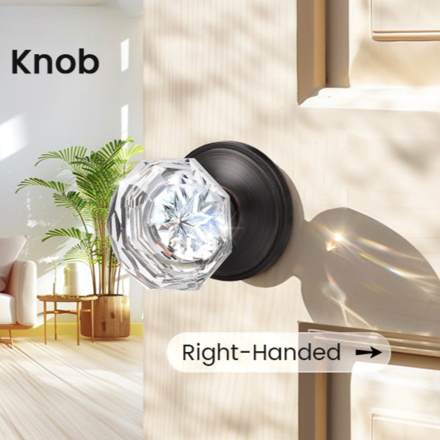 right handle of KNOBWELL Vintage Crystal Door Knobs Interior With Non-locking