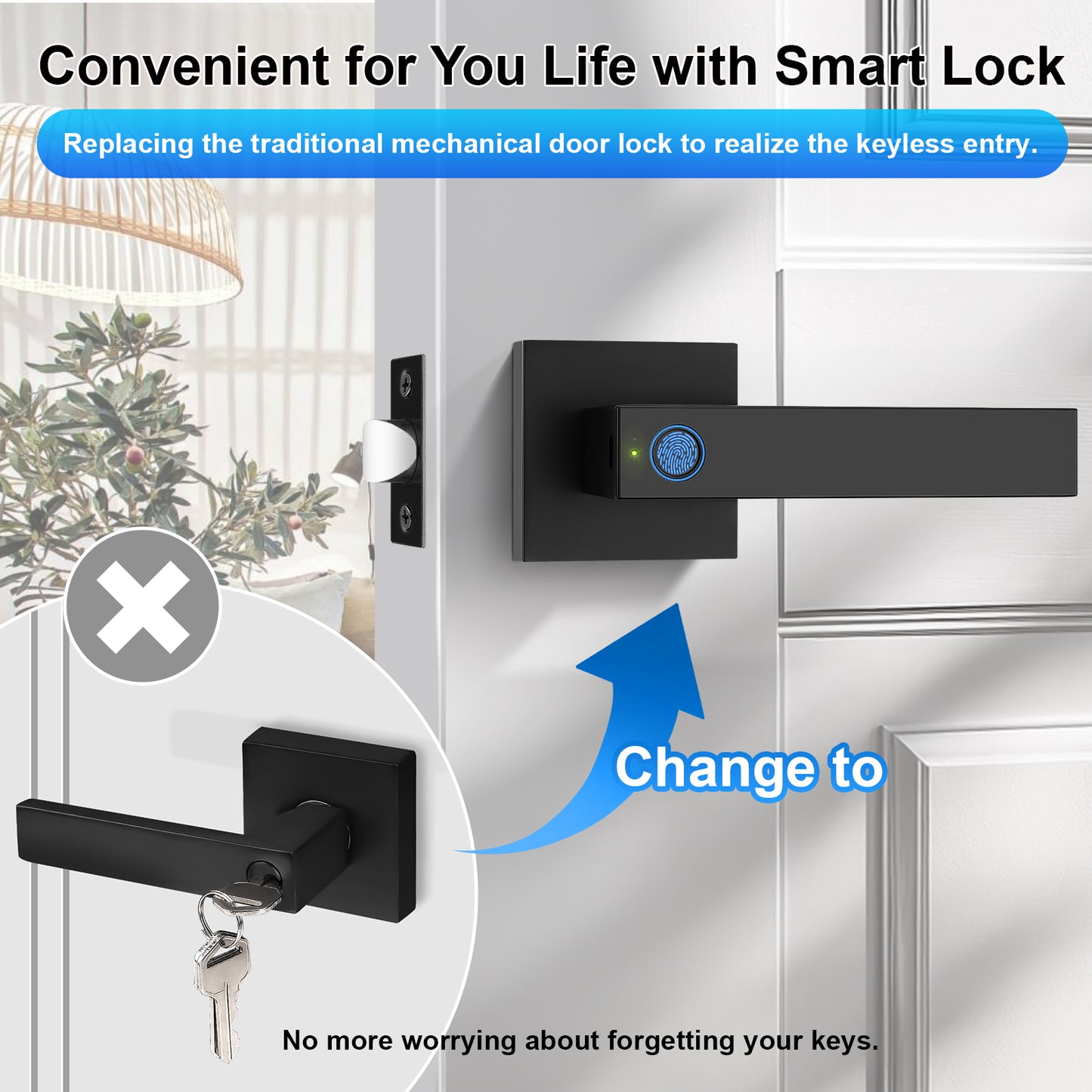 KNOBWELL Keyless Door Handle with Fingerprint and APP Control