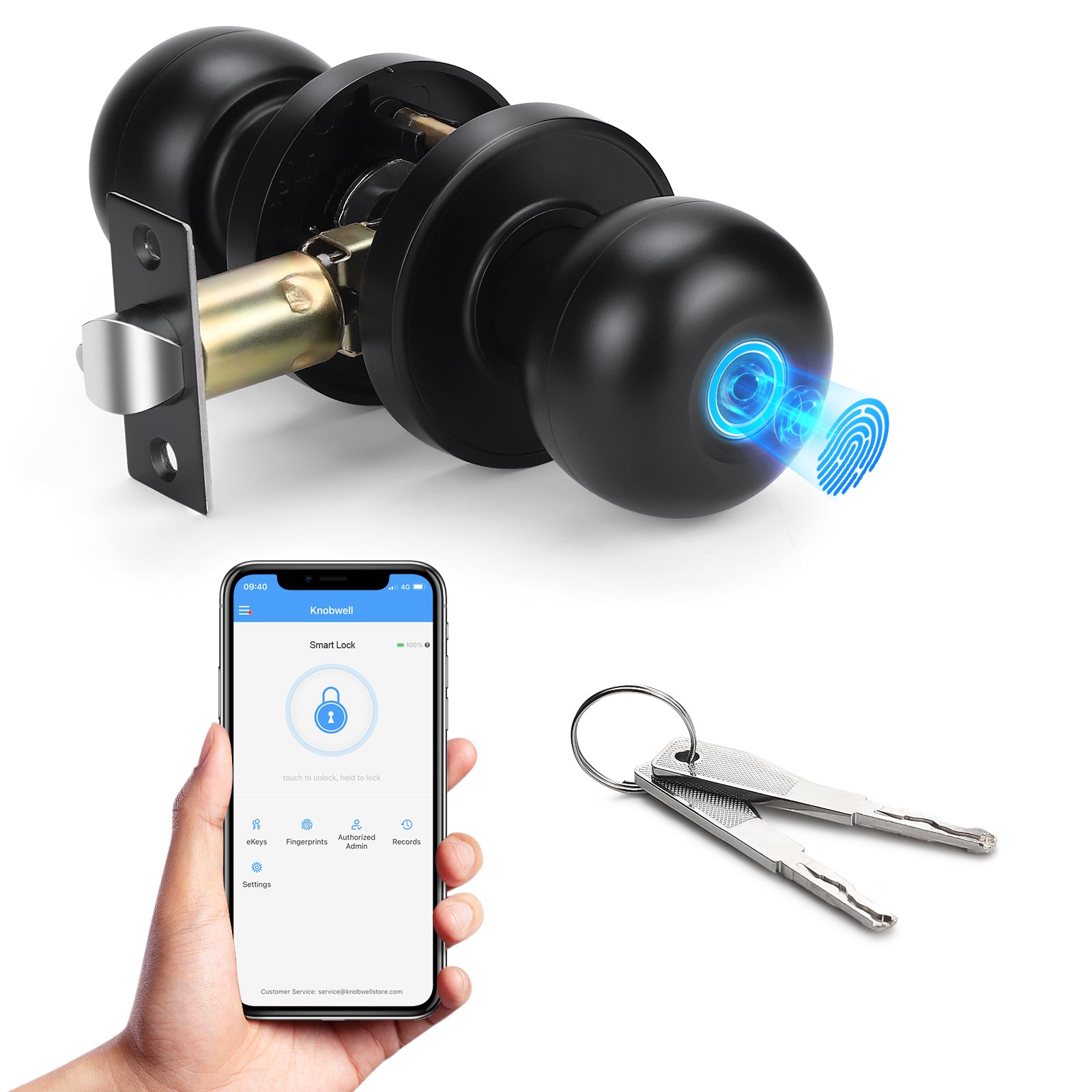 KNOBWELL Black Wi-Fi Smart Door Lock with APP Control