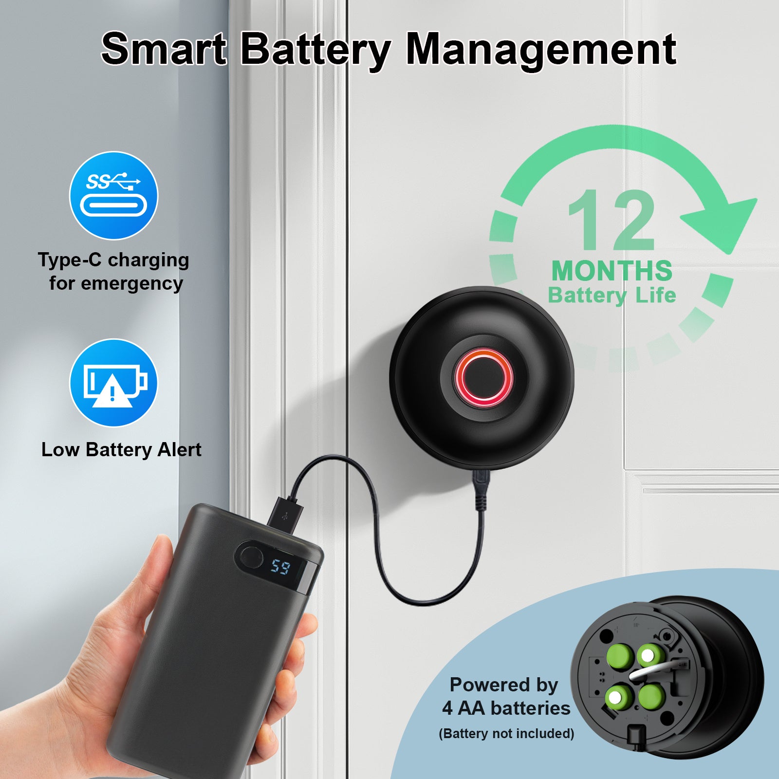 KNOBWELL Black Wi-Fi Smart Door Lock with low battery alert