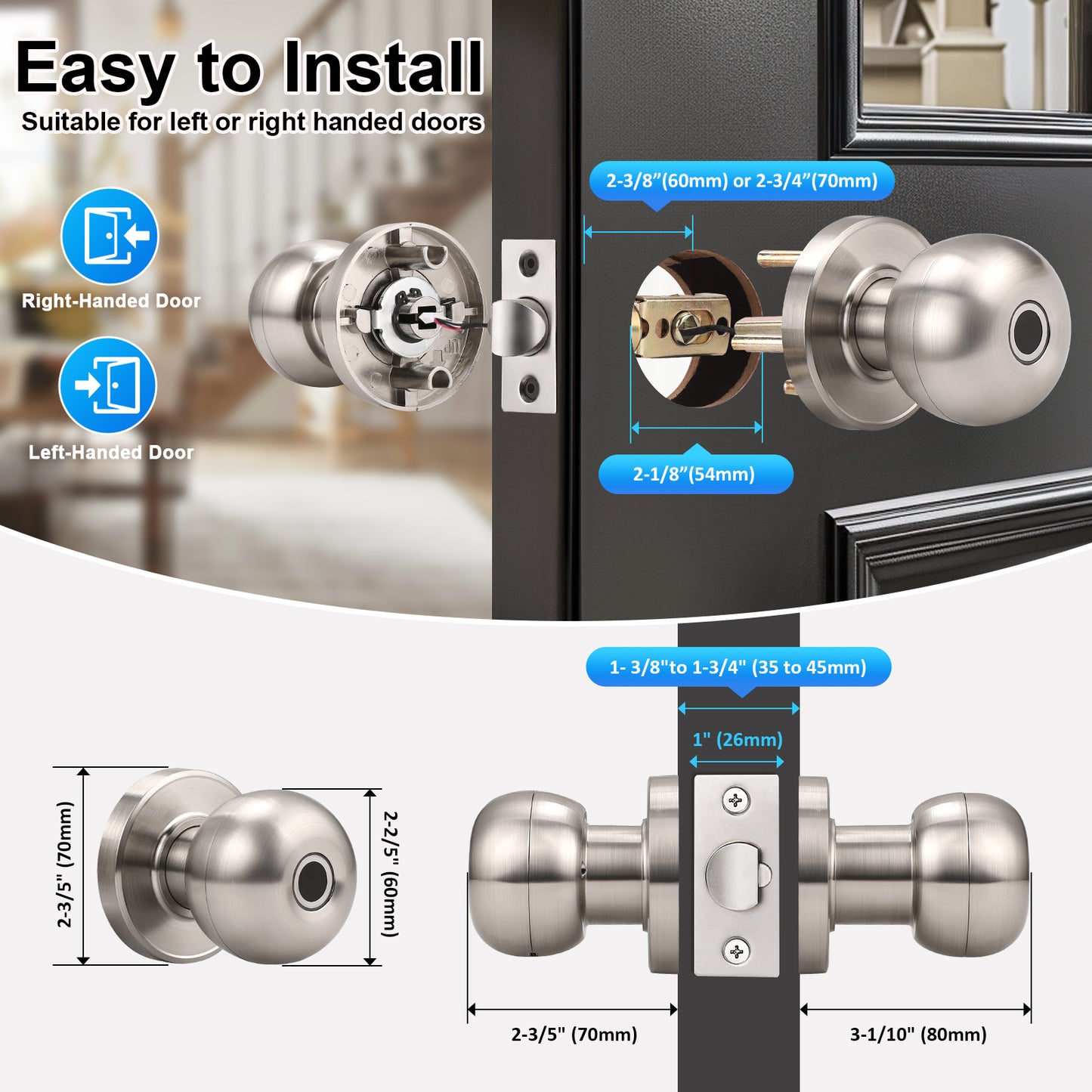 knobwell biometric door knobs are suitable for left and right handed doors