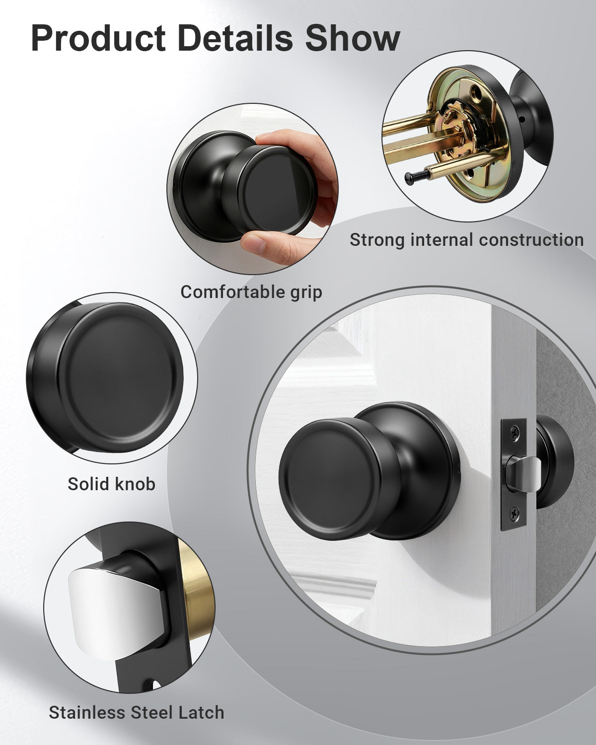 KNOBWELL 1 Pack Gold Door Knobs Interior, Privacy Door Knob for Bedroom or Bathroom, Heavy Duty Zinc-Alloy Privacy Door Knob, Gold Interior Door Knobs with Emergency Unlock