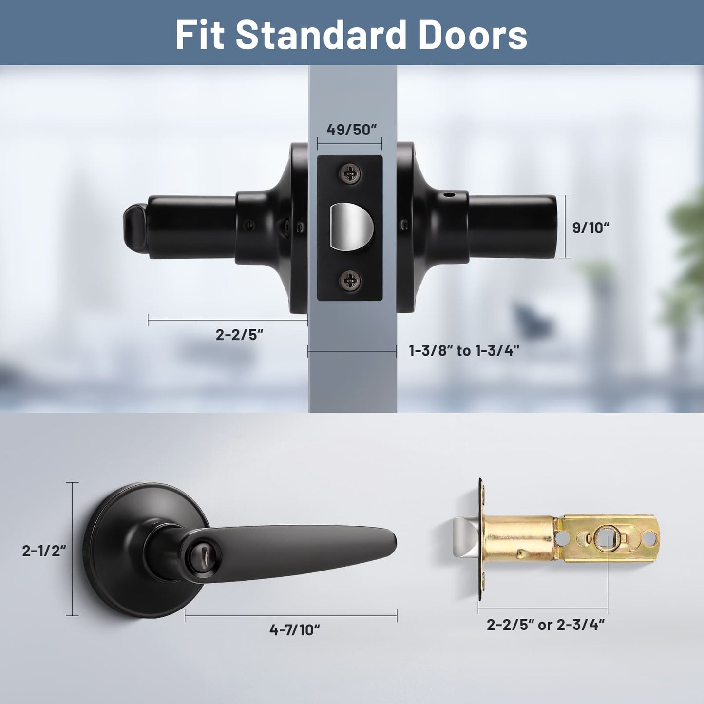 Size dimensions of KNOBWELL Minimalist Matte Black Privacy Door Handle with Lock