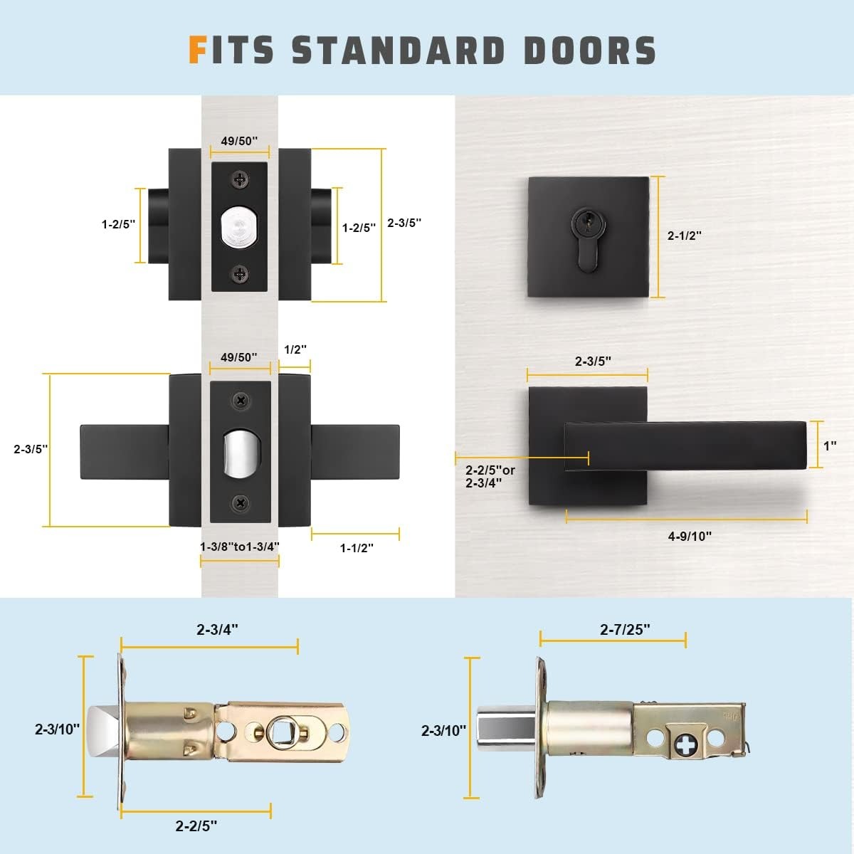 Dimension size of KNOBWELL Double Keyed Black Exterior Door Handles With Deadbolt