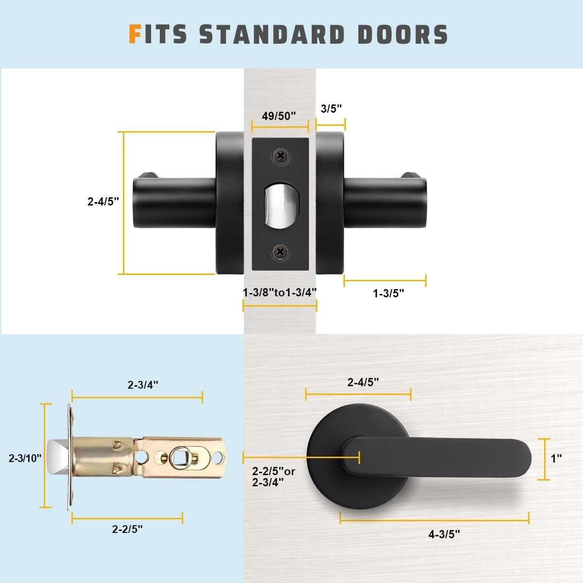 KNOBWELL Modern Bed and Bath Door Handles with Lock – Privacy & Passage