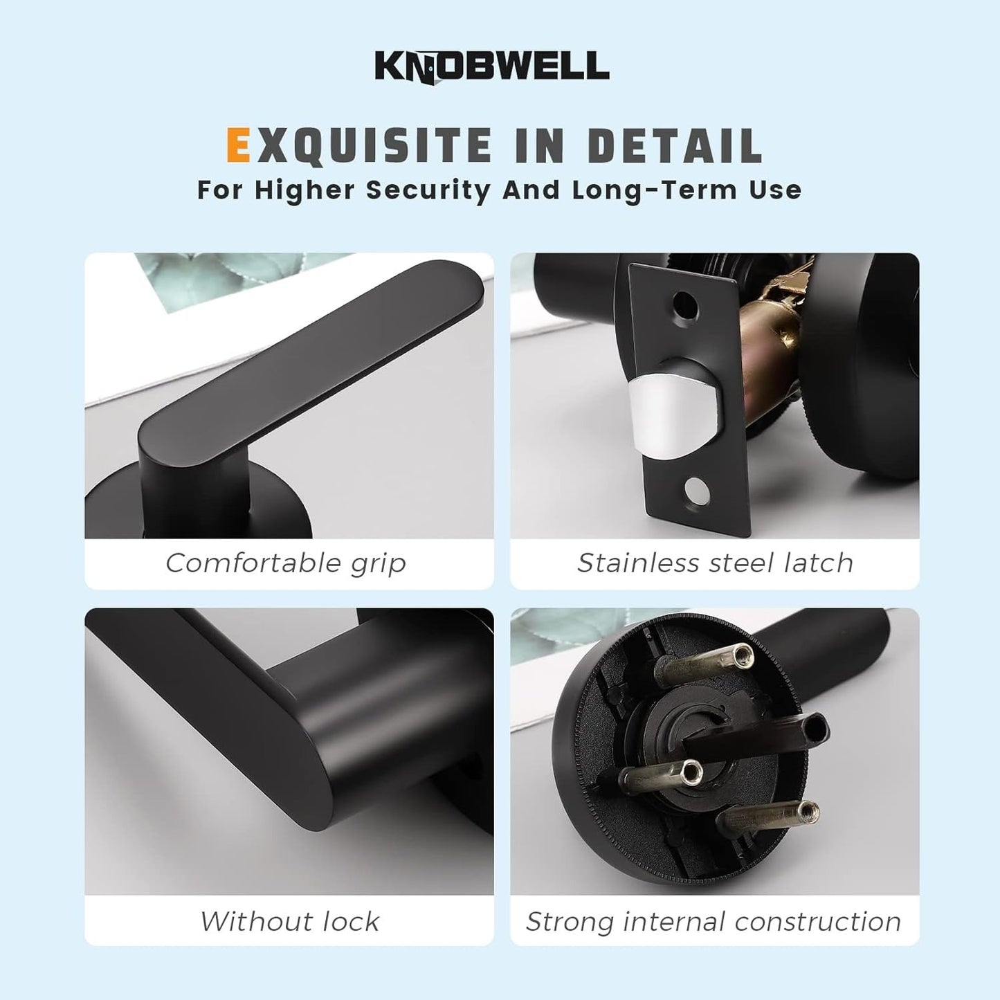 KNOBWELL Modern Bed and Bath Door Handles with Lock – Privacy & Passage