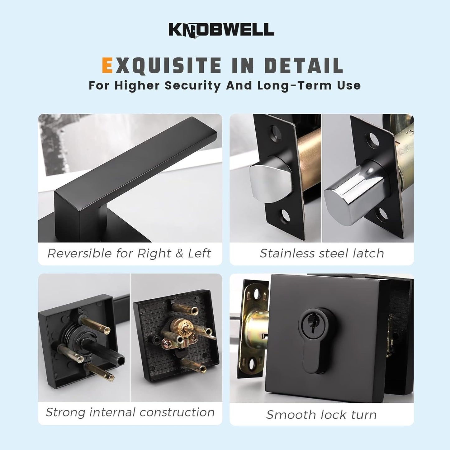 Details of KNOBWELL Double Keyed Black Exterior Door Handles With Deadbolt
