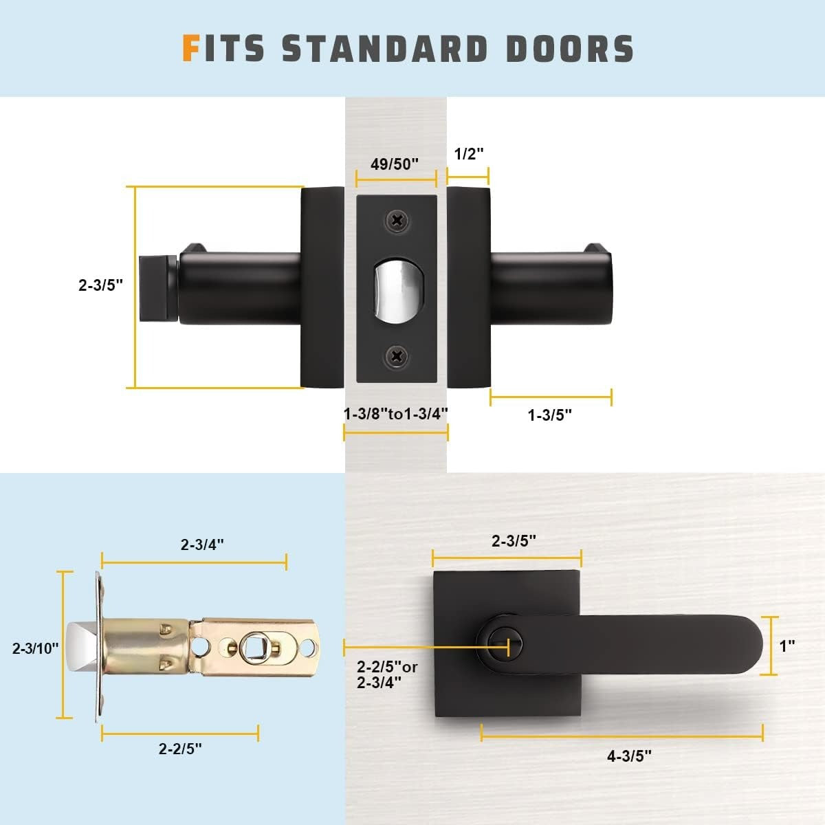 Size dimensions of KNOBWELL Heavy Duty Privacy Keyless Door Lock With Handle