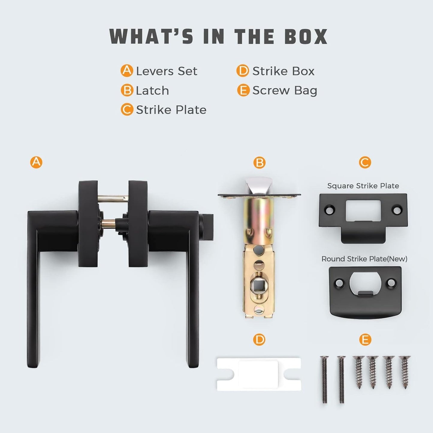 KNOBWELL 6 Pack Black Privacy Door Lever Handle With Lock For Bedroom and Bathroom