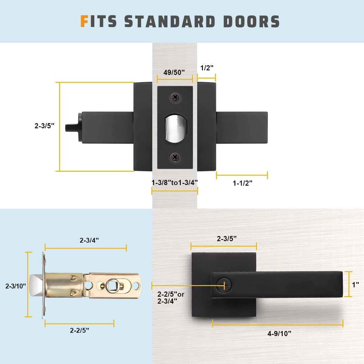 KNOBWELL 6 Pack Black Privacy Door Lever Handle With Lock For Bedroom and Bathroom