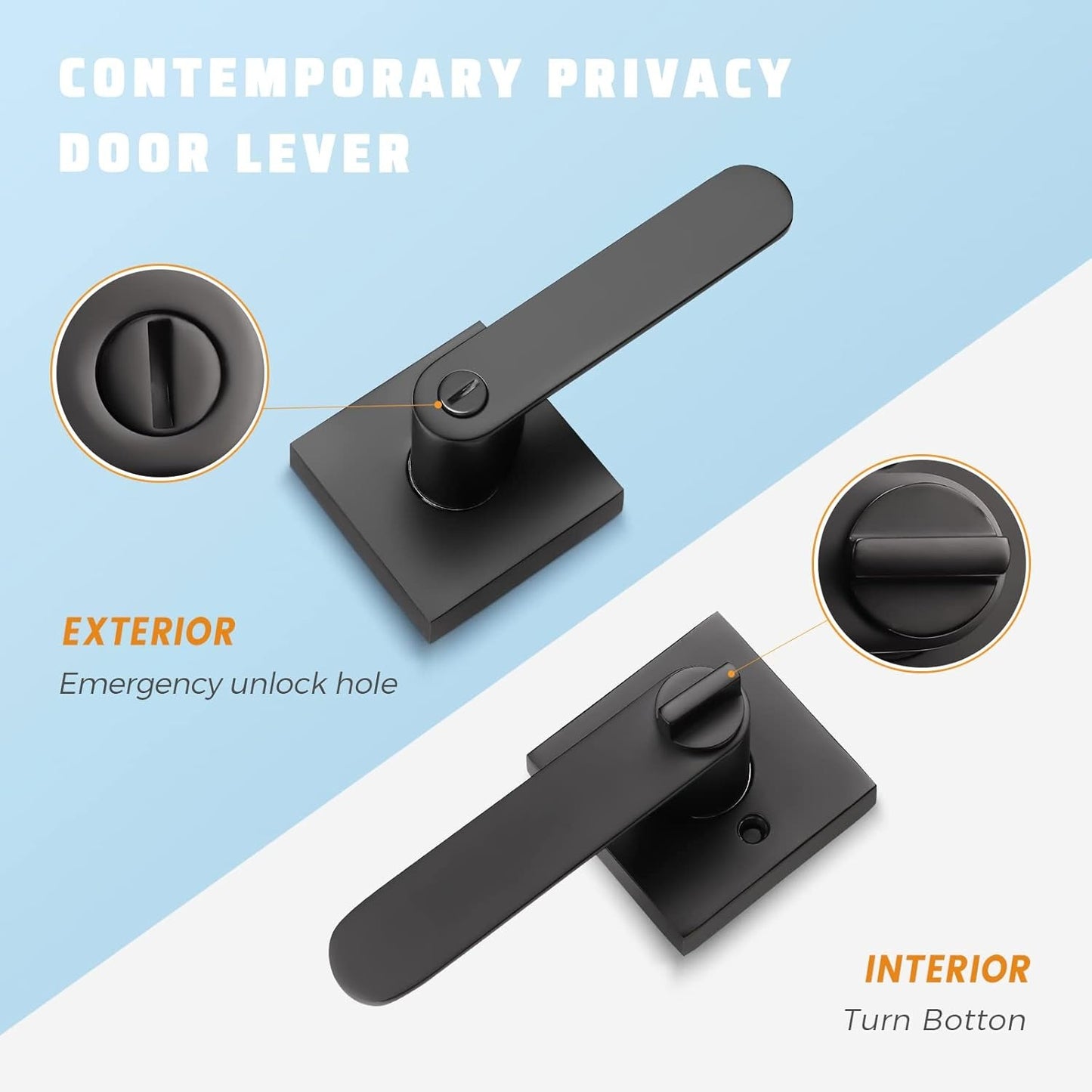 Front and back view of KNOBWELL Heavy Duty Matte Black Privacy Door Lever
