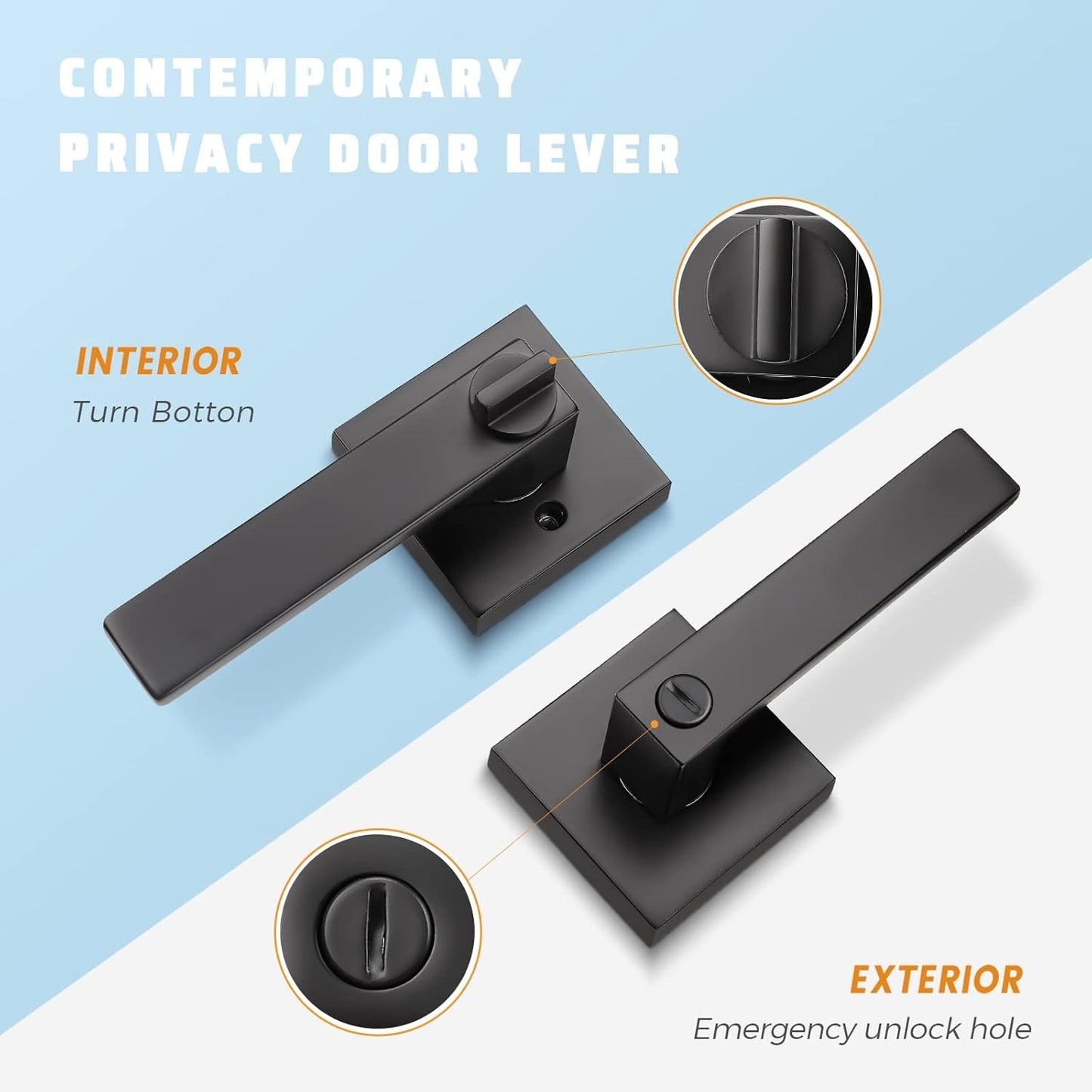 KNOBWELL 6 Pack Black Privacy Door Lever Handle With Lock For Bedroom and Bathroom