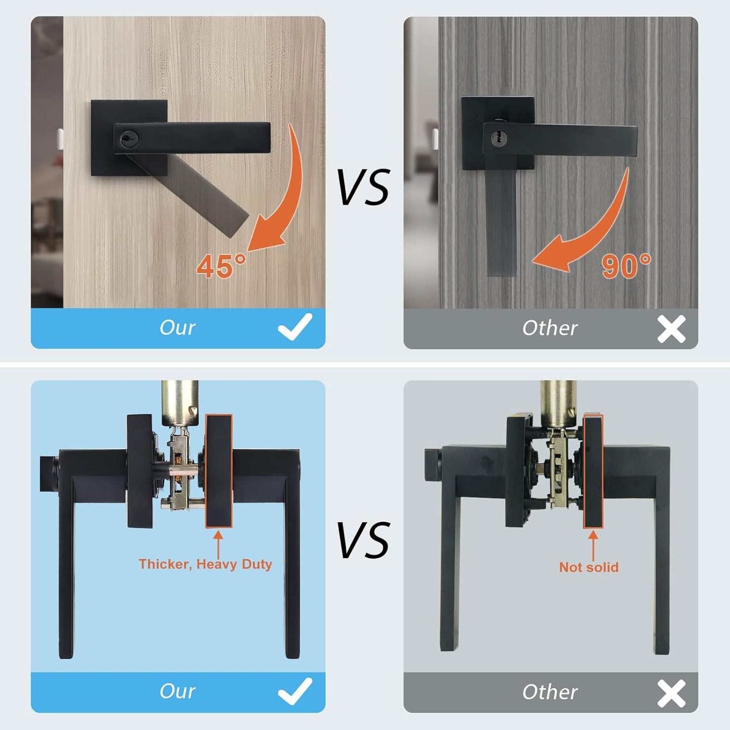 KNOBWELL 6 Pack Black Privacy Door Lever Handle With Lock For Bedroom and Bathroom