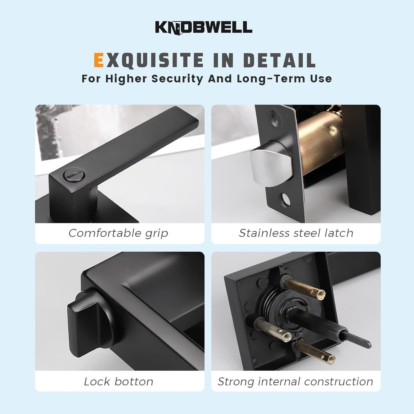 KNOBWELL 6 Pack Black Privacy Door Lever Handle With Lock For Bedroom and Bathroom