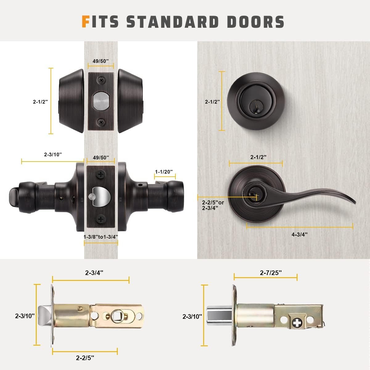 Dimension size of KNOBWELL Colonial Bronze Keyed Entry Lockset with Double Key Deadbolt