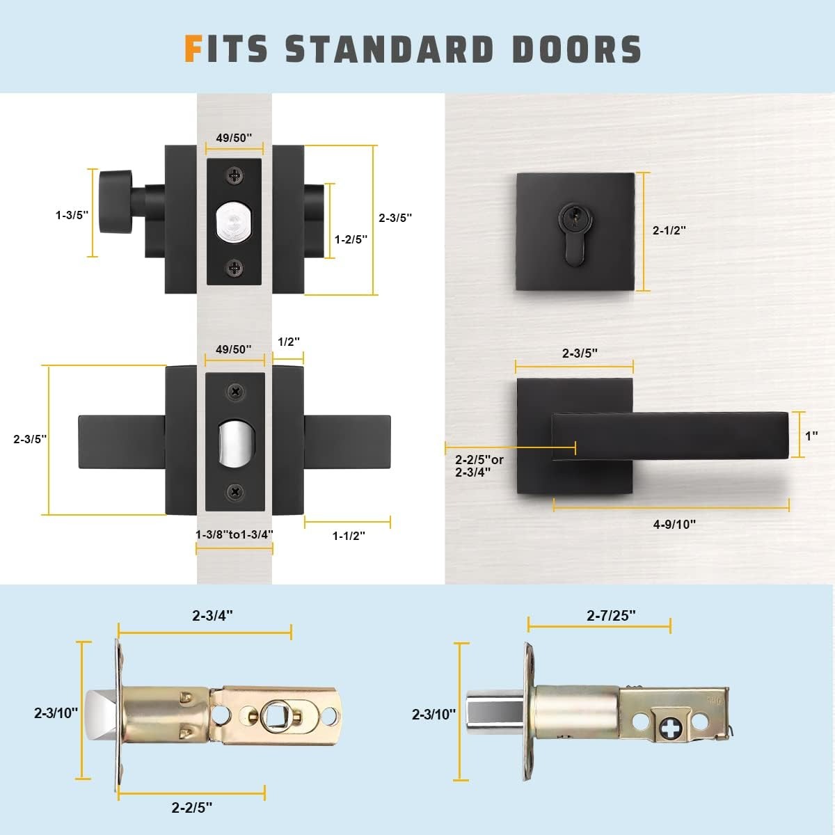Size dimensions of Knobwell Modern Black Passage Door Lever With Single Cylinder Deadbolt Lock