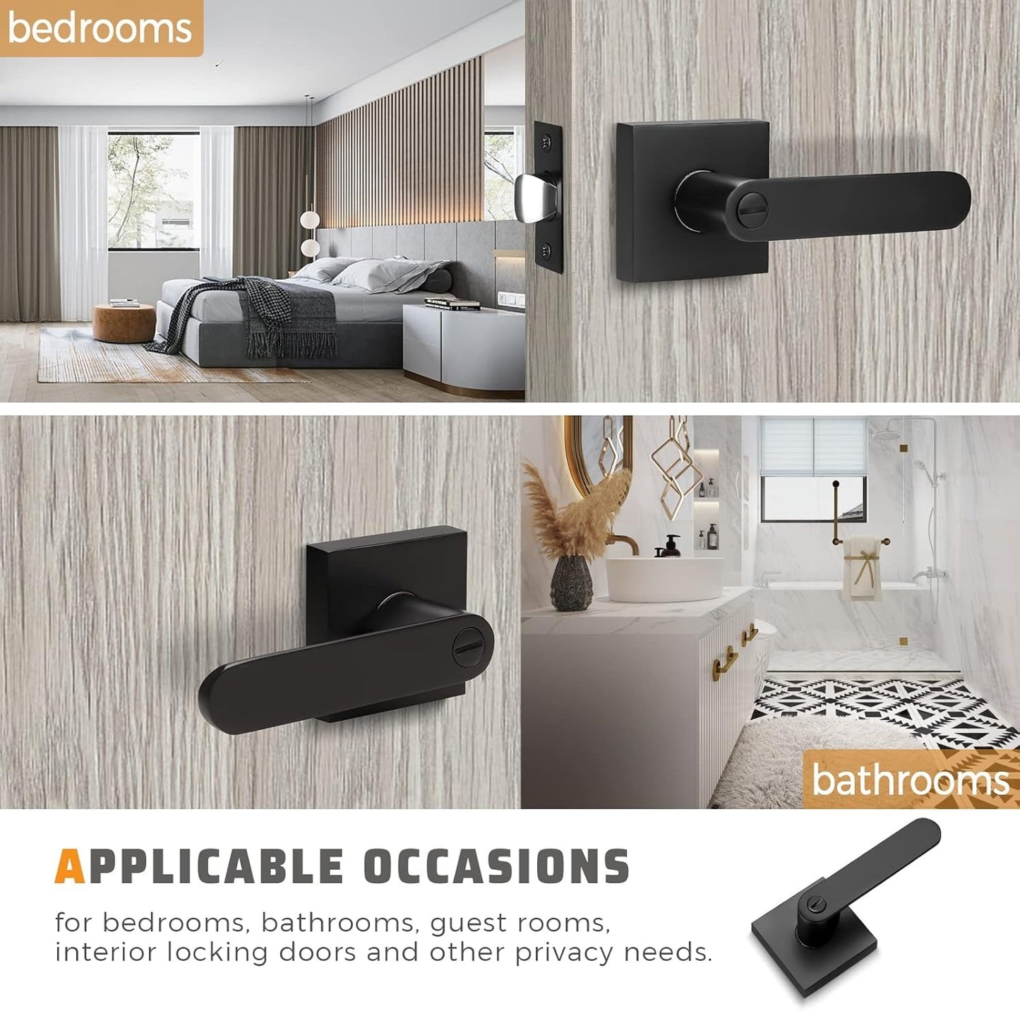 Side Door View of KNOBWELL Heavy Duty Matte Black Privacy Door Lever