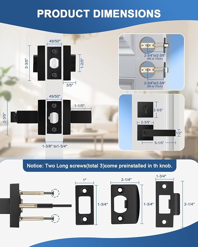 Dimension size of KNOBWELL Heavy Duty Double Cylinder Keyed Entry Door Lever with Deadbolt