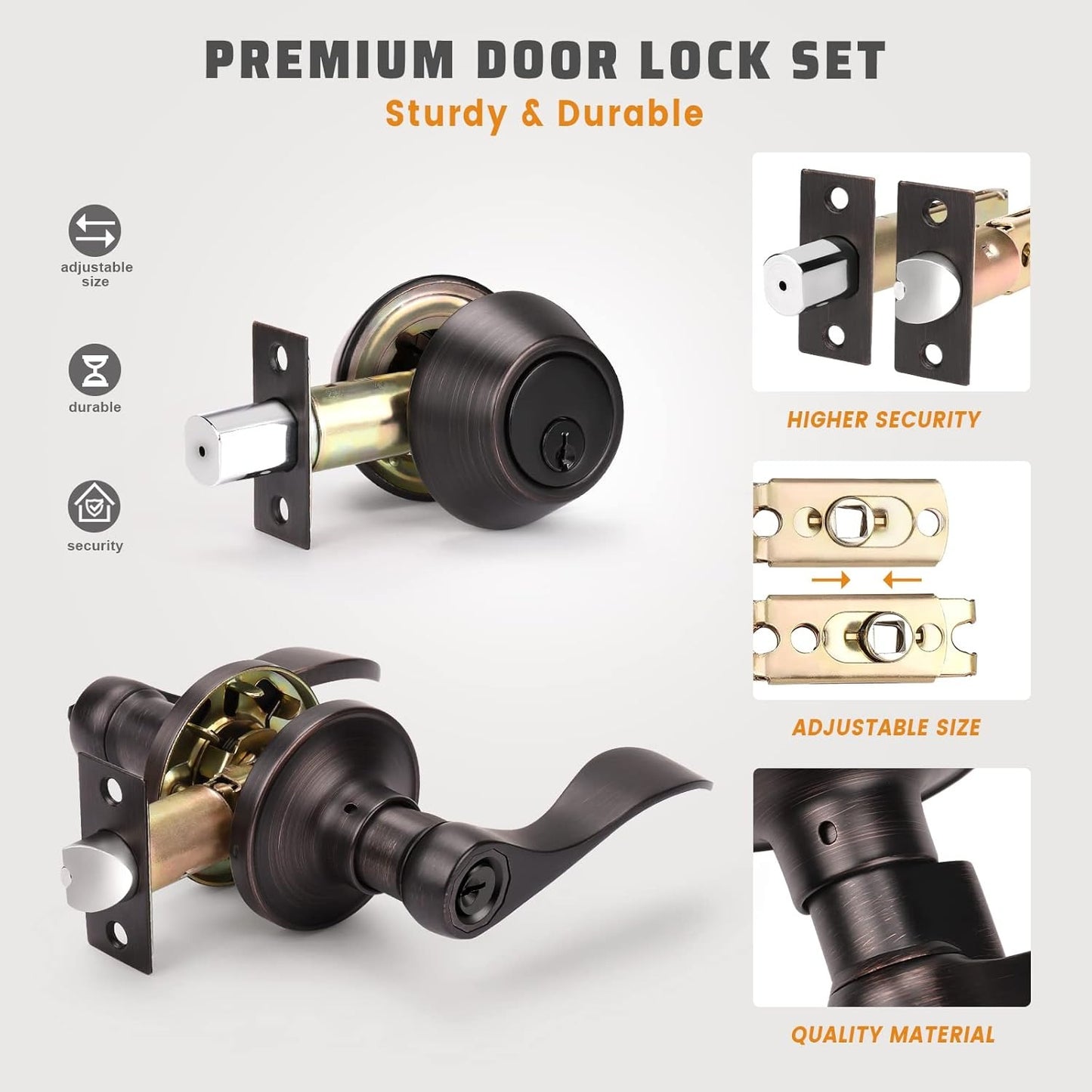 Close-up of KNOBWELL Colonial Bronze Keyed Entry Lockset with Double Key Deadbolt