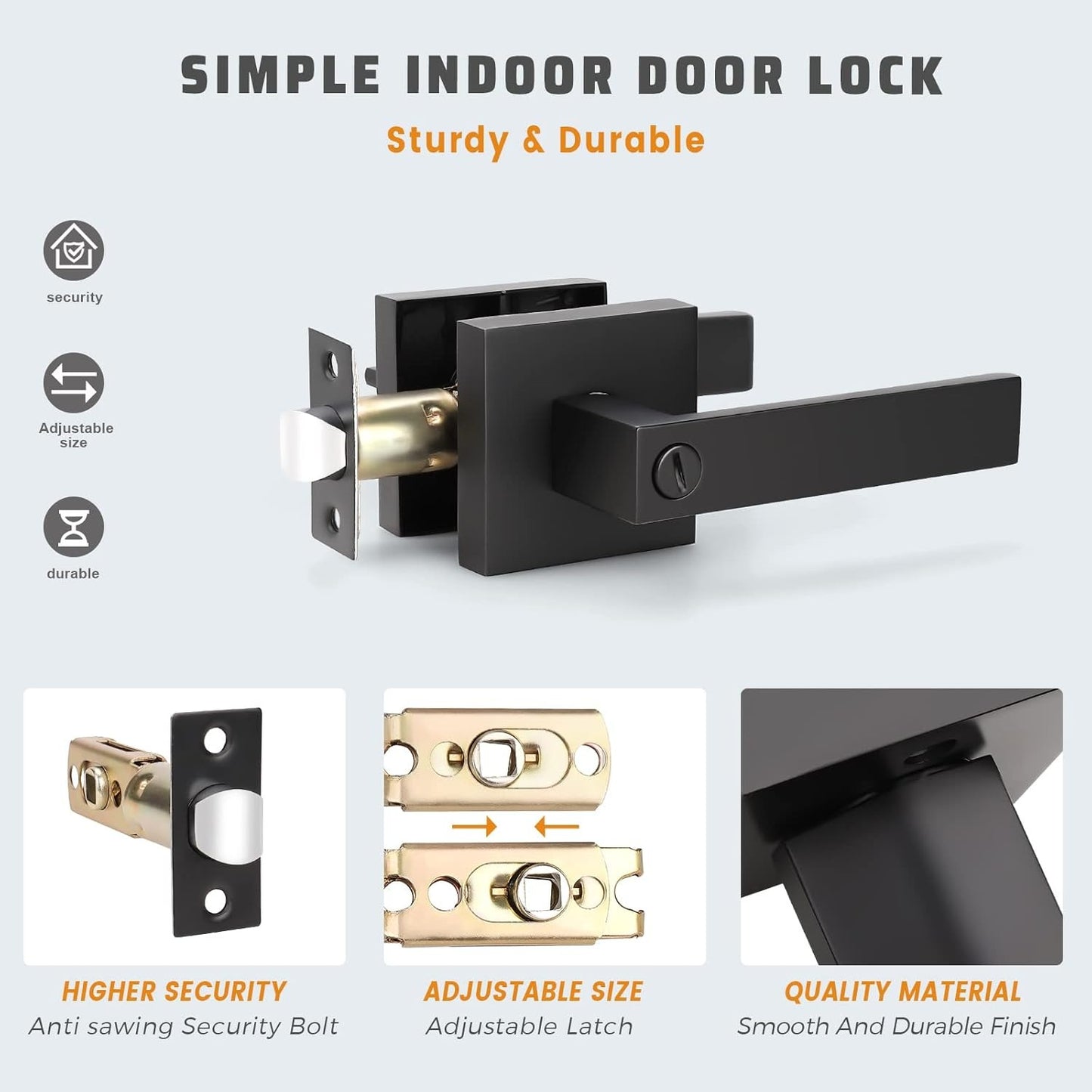 KNOBWELL 6 Pack Black Privacy Door Lever Handle With Lock For Bedroom and Bathroom