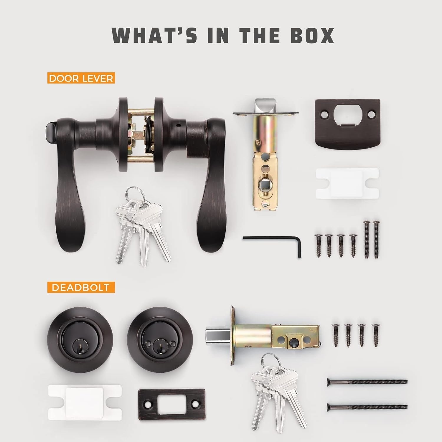 KNOBWELL Colonial Bronze Keyed Entry Lockset with Double Key Deadbolt Components