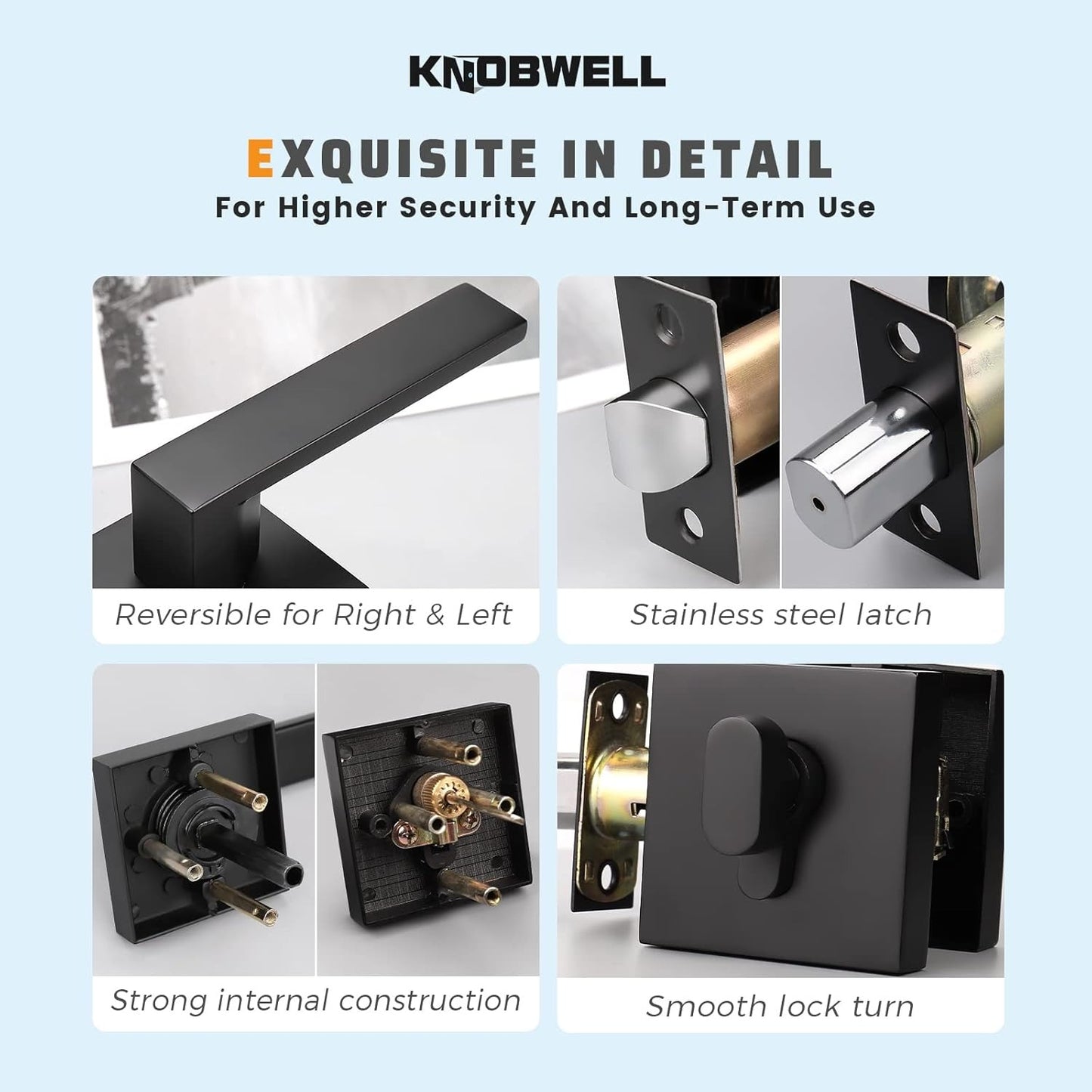 Close-up of Knobwell Modern Black Passage Door Lever With Single Cylinder Deadbolt Lock