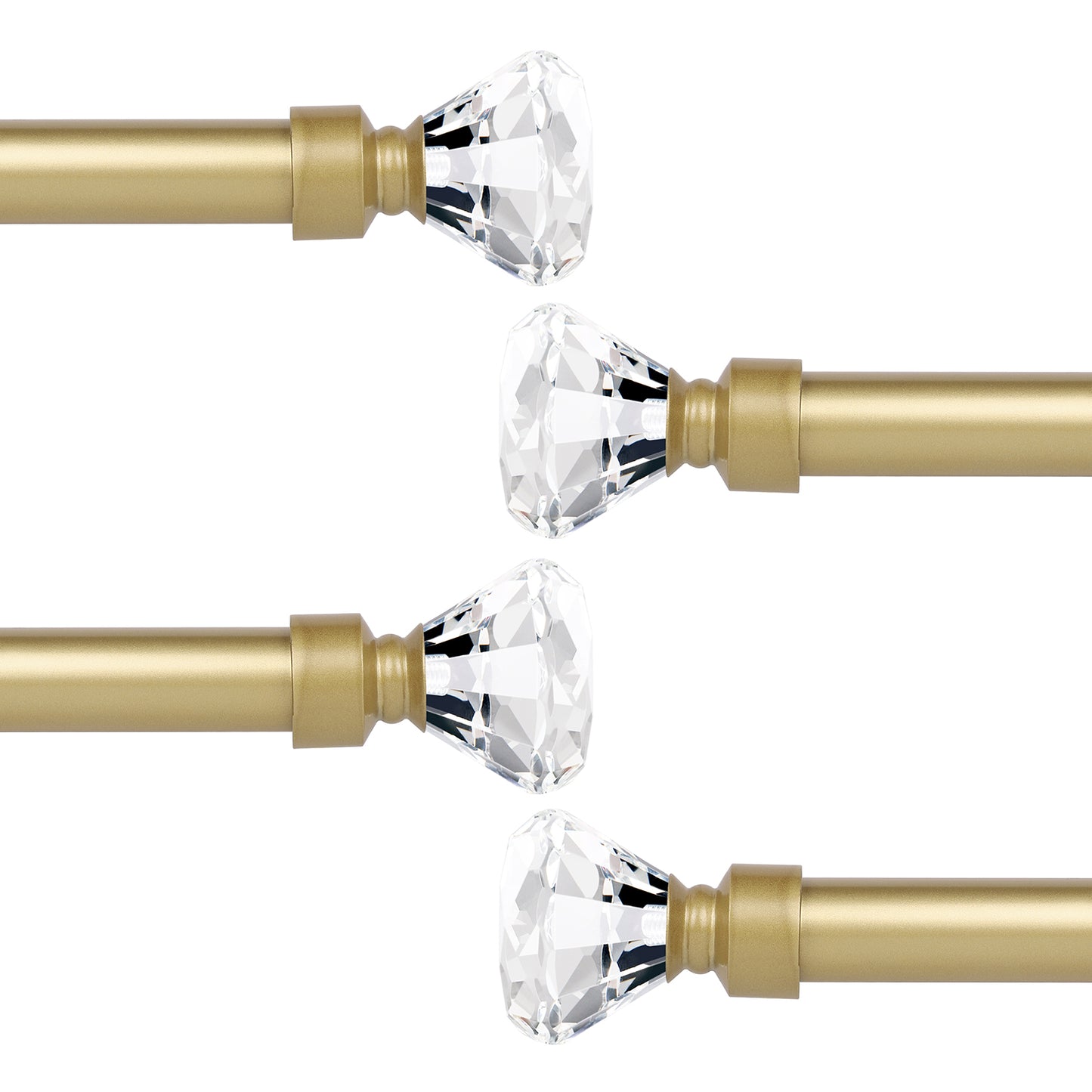 1 Inch Golden Decorative Single Curtain Rod with Crystal Diamond Finials, 22 to 86 Inches