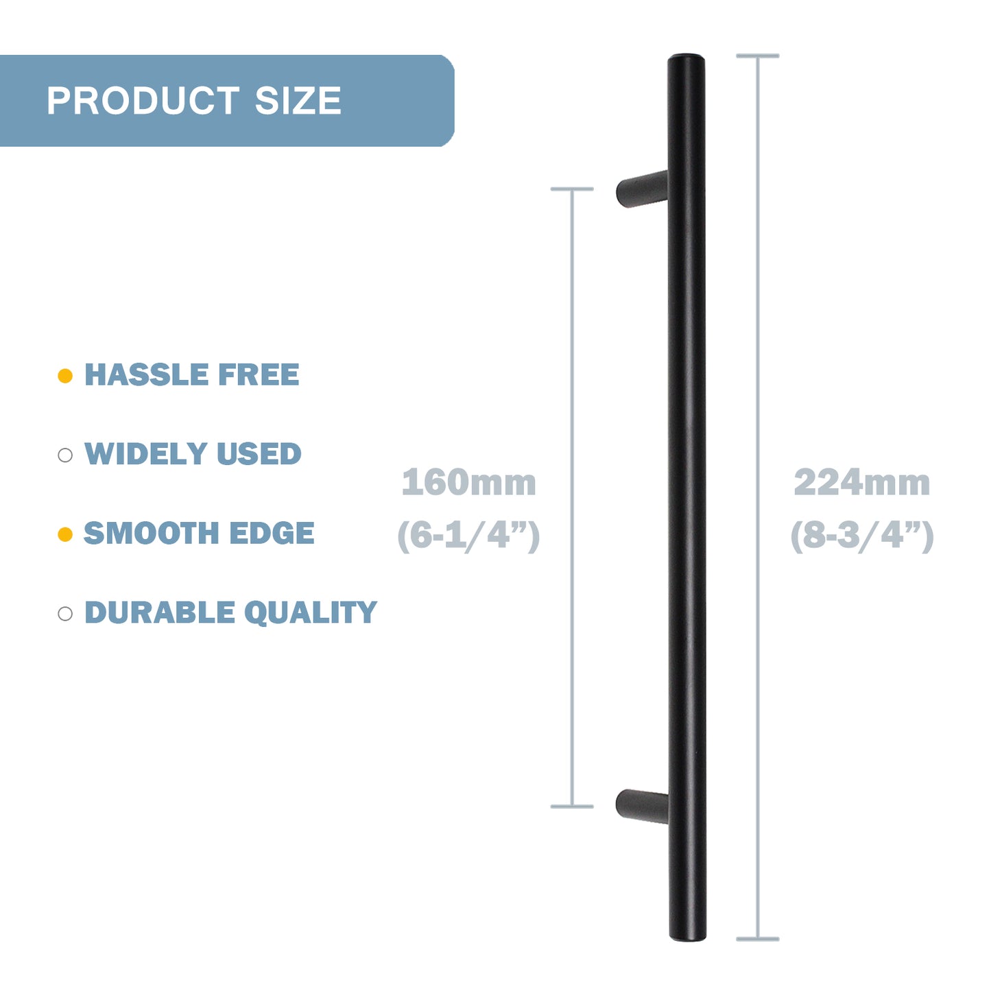 Modern Black Stainless Steel Pulls for Cabinets/Drawers (3'' - 6-3/10'') - PD210SBK