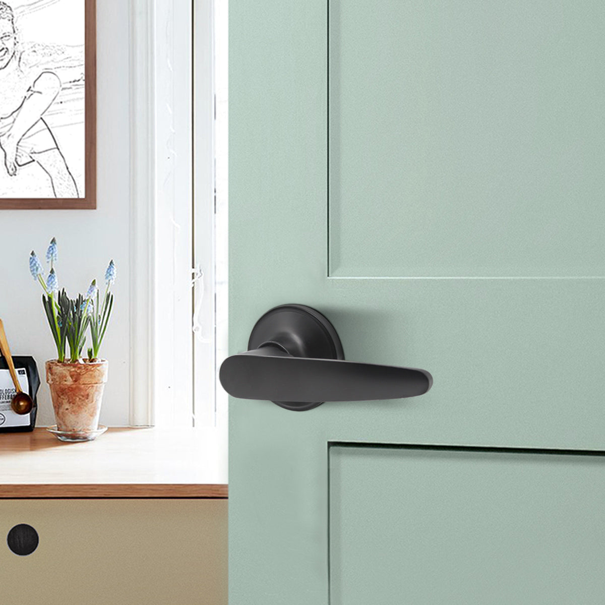 KNOBWELL Minimalist Black Passage Door Handles & Lockset With Non Locking