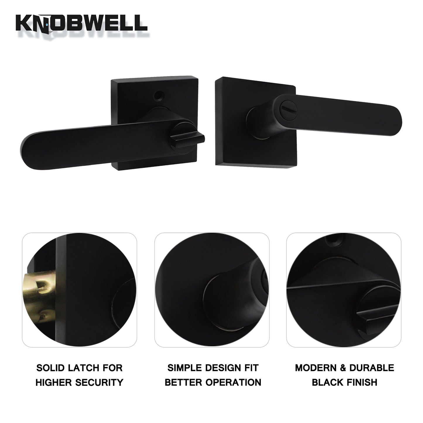 Knobwell Black Indoor Privacy Keyless Door Handles For Bed/Bath