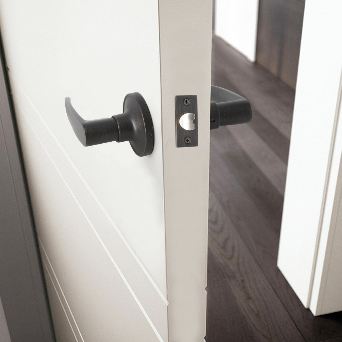 KNOBWELL Minimalist Black Passage Door Handles & Lockset With Non Locking