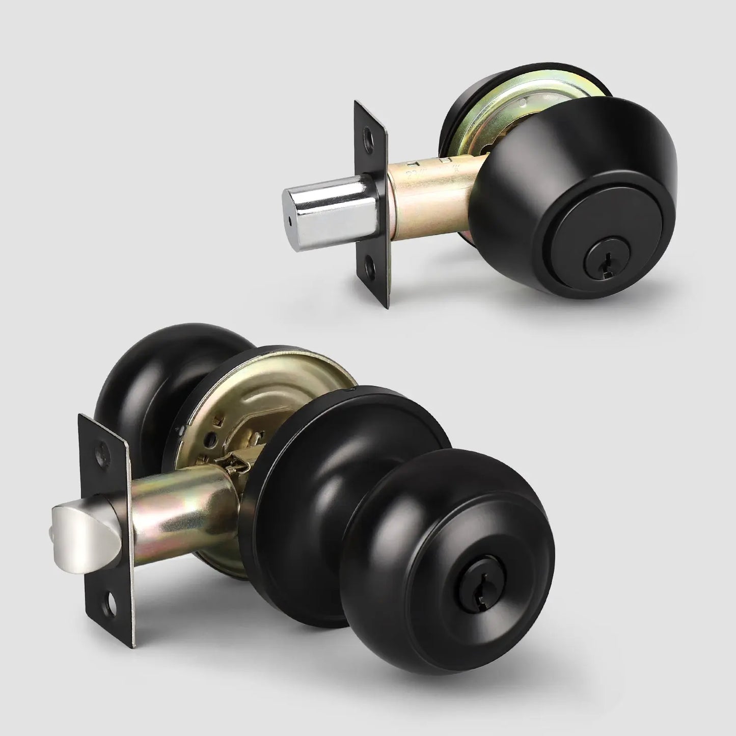KNOBWELL Matte Black Single Cylinder Entry Door Handlesets with Deadbolts