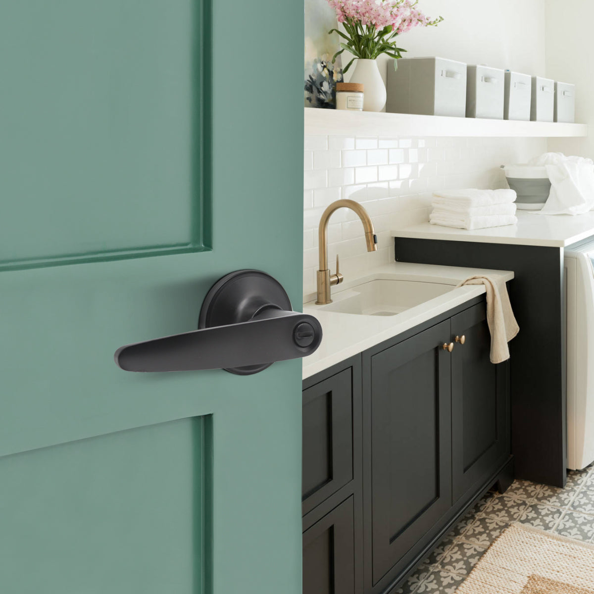 KNOBWELL Minimalist Matte Black Privacy Door Handle with Lock
