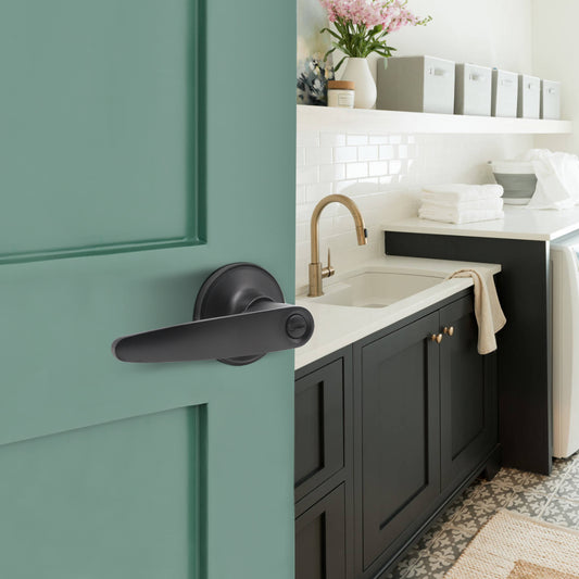 KNOBWELL Minimalist Matte Black Privacy Door Handle with Lock