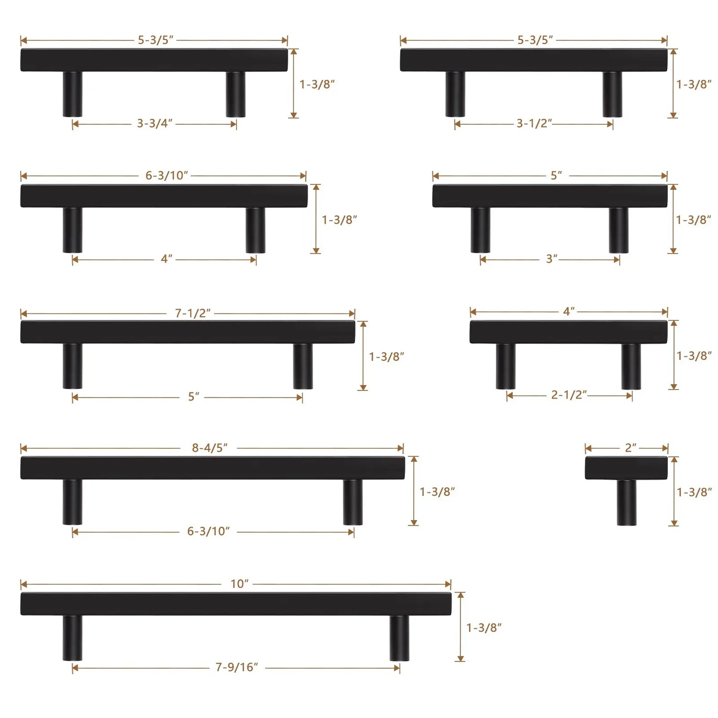 KNOBWELL Matte Black Stainless Steel Cabinet Handles for Bath/Bedroom-PDDJ16HBK