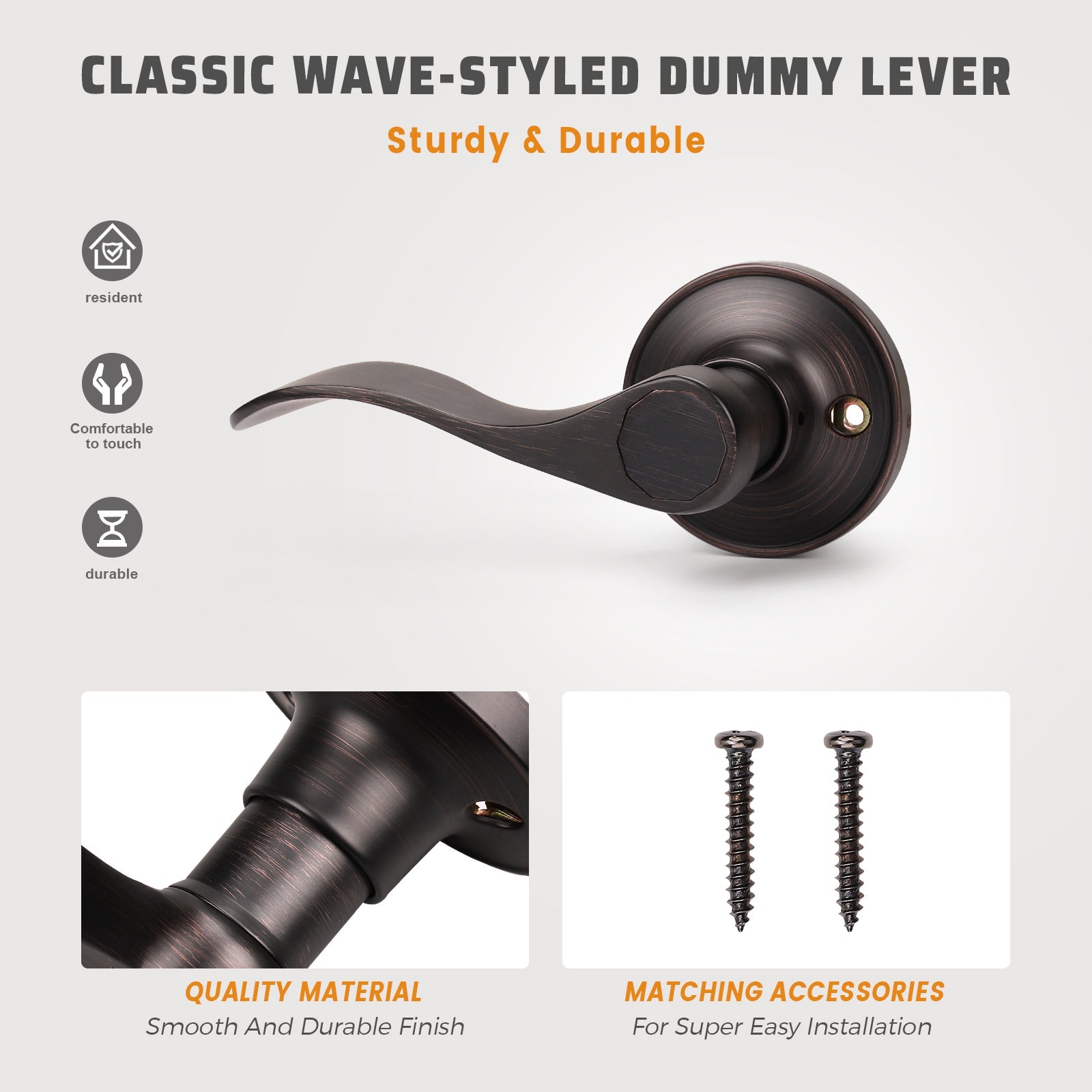 Details of KNOBWELL Wave Style Matte Black Dummy Door Locksets for Home Hardware