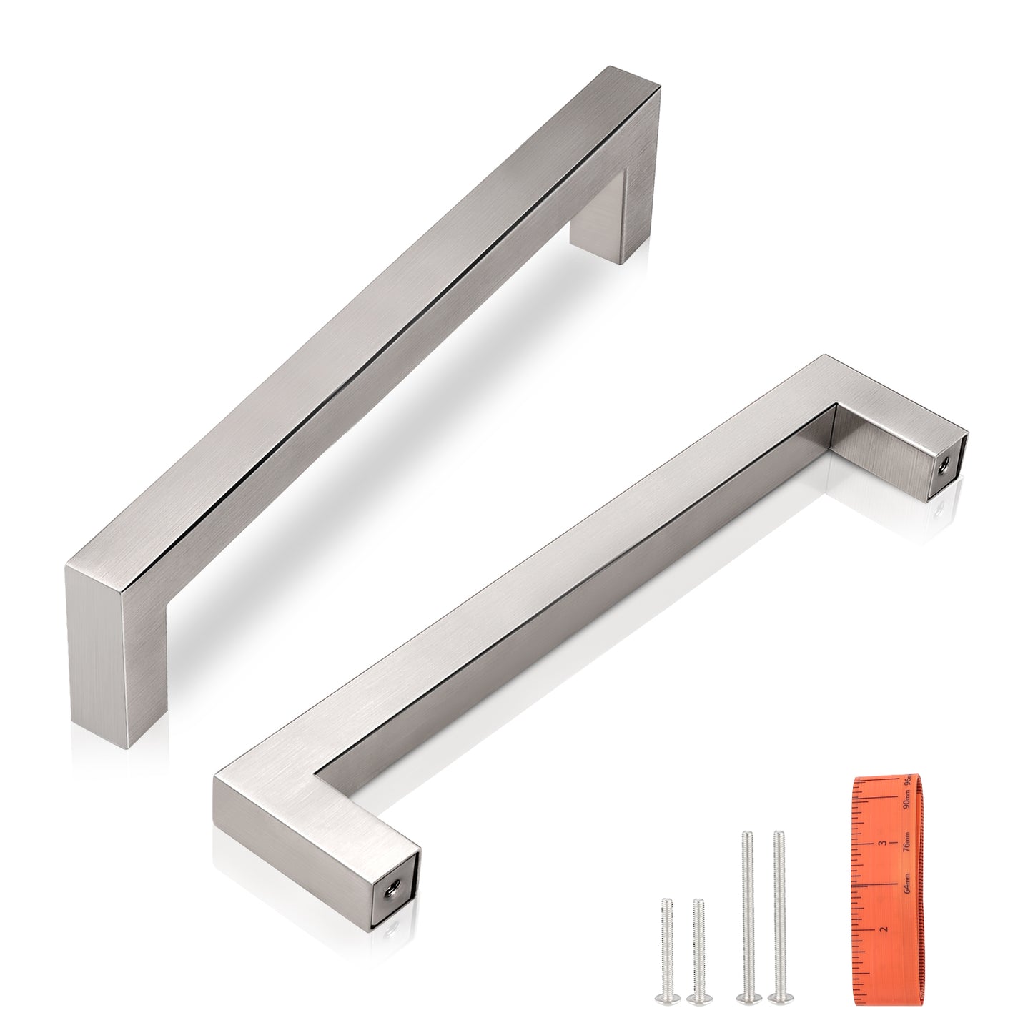 Brushed Nickel Square Cabinet Pulls Stainless Steel Modern Handles for Kitchen Cupboards/Drawers (Single Hole - 12-3/5'') - PDDJ27HSS